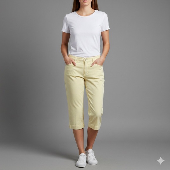 Lee Pants - Lee Capri Pants Womens 14 Petites Yellow Comfy Stretch Casual Fall Spring